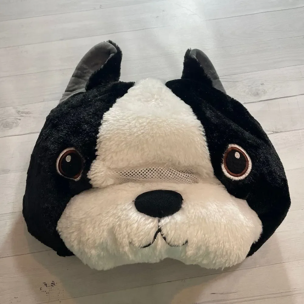 Maskimals plush black and white boston‎ terrier dog full head